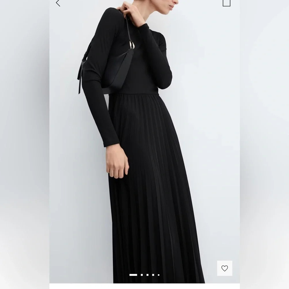 Mango Black Pleated Hem Dress - Women’s Midi Dress